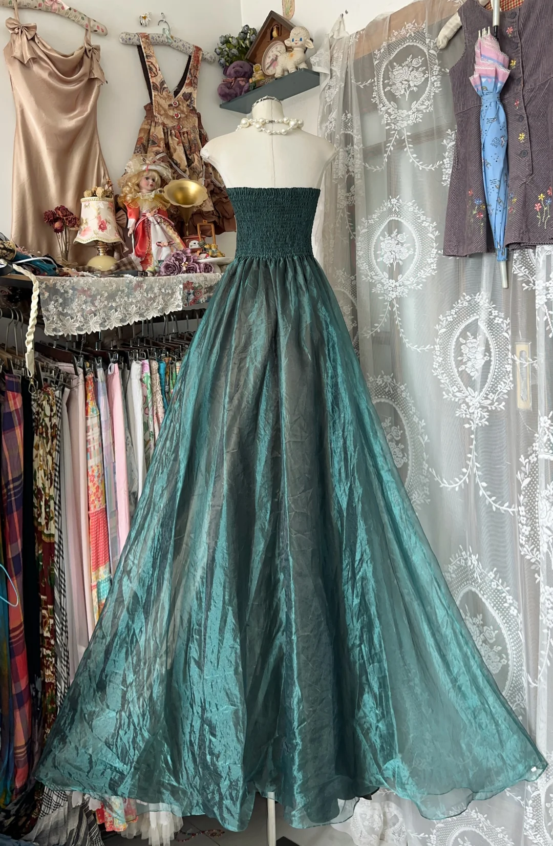 Vintage Strapless A-Line Satin Long Prom Dress, Evening Dress - View 4 | FashionDia