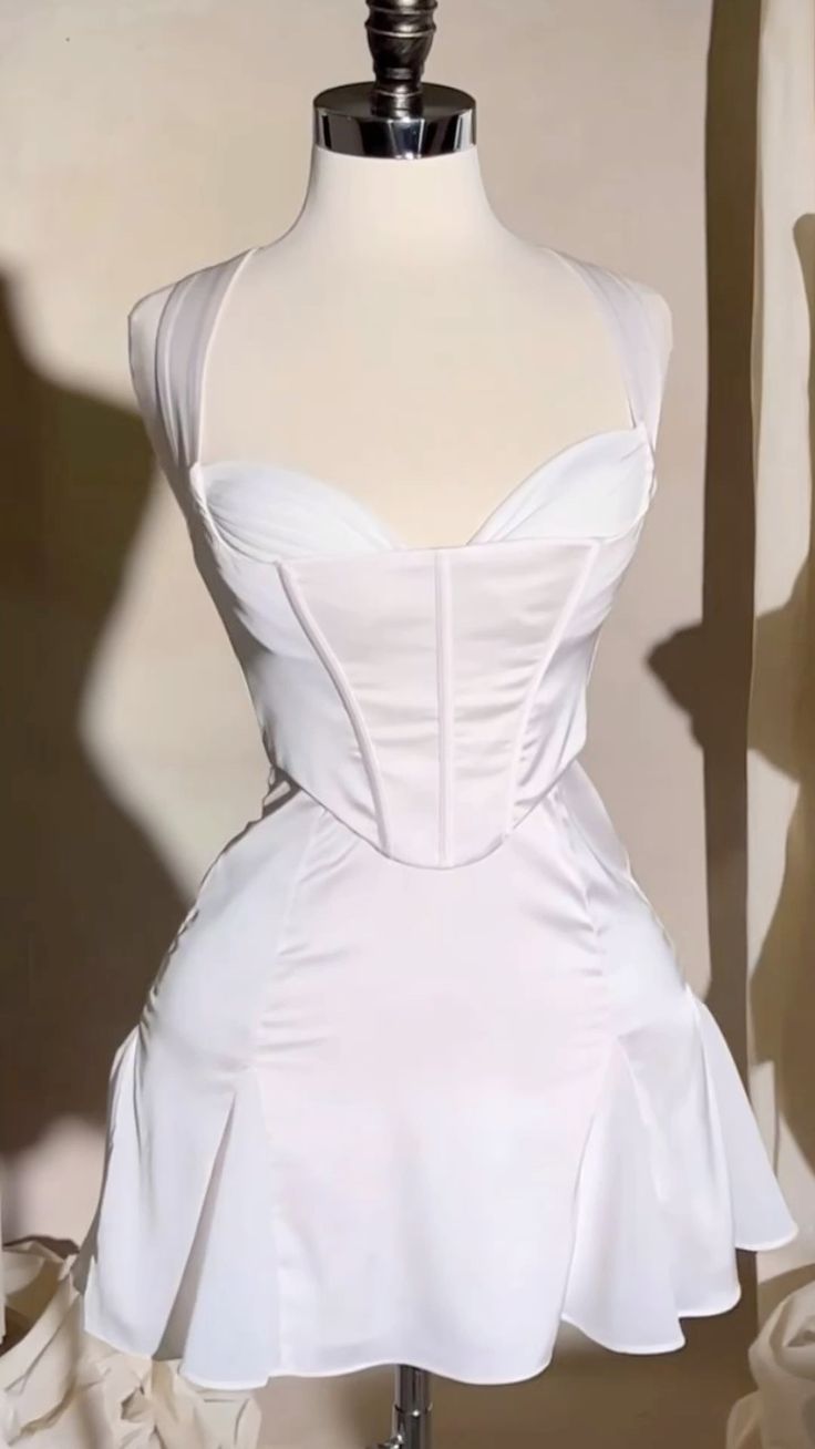Chic A-Line Short Satin White Homecoming Dress 18th Birthday Outfits - FashionDia