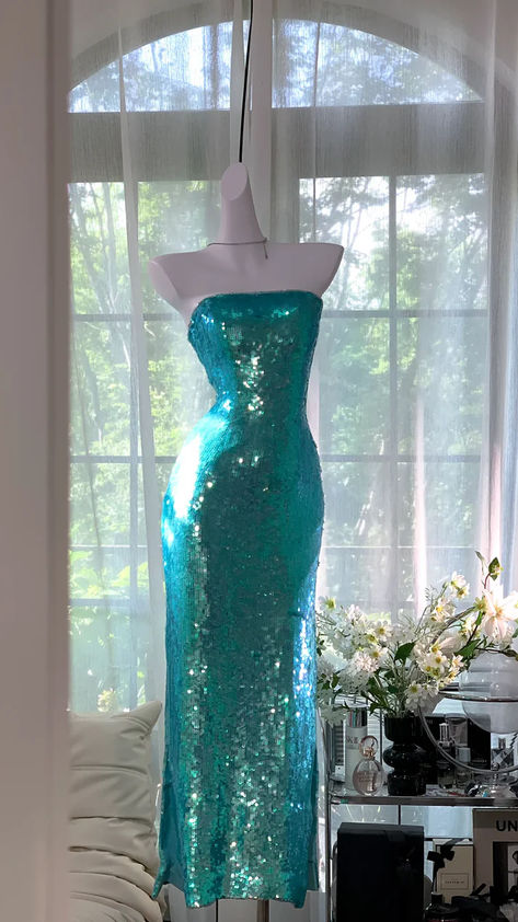 Chic Mermaid Strapless Sequin Without Sleeves Long Prom Dress, Evening Dress - FashionDia