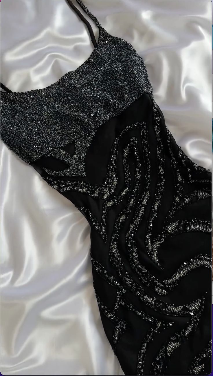 Chic Black Mermaid Spaghetti Straps Chiffon Sequin Beaded Without Sleeves Long Prom Dress, Evening Dress - View 3 | FashionDia