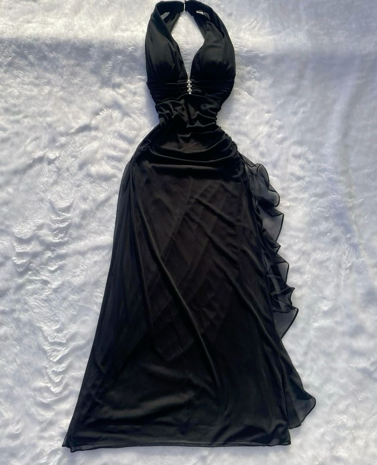 Sexy Black Mermaid Halter Ruffle Chiffon Without Sleeves Long Prom Dress, Evening Dress - FashionDia