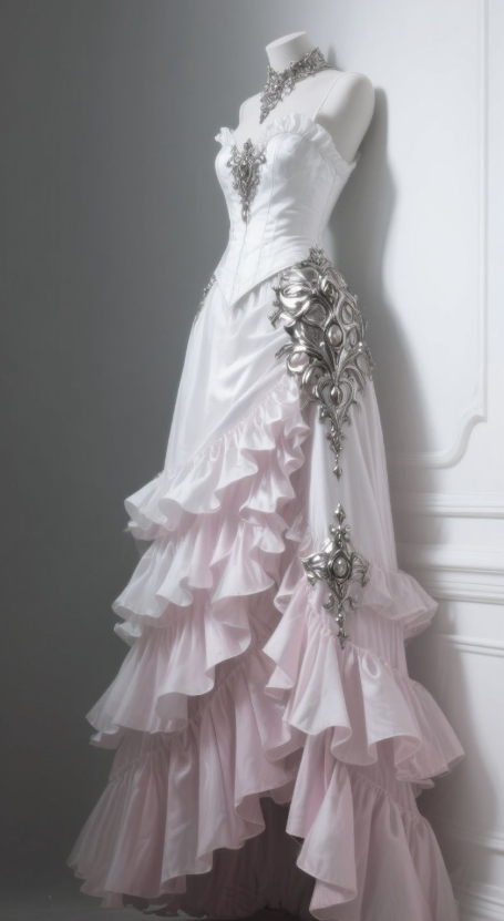 Vintage A-Line Strapless Tiered Ruffle Satin Without Sleeves Long Prom Dress, Evening Dress - FashionDia