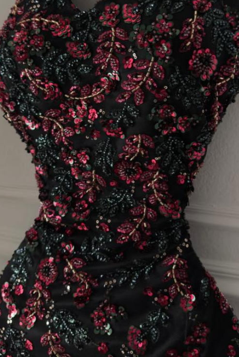 Gorgeous Mermaid Halter Satin Sequin Beaded Without Sleeves Long Prom Dress, Evening Dress - View 5 | FashionDia
