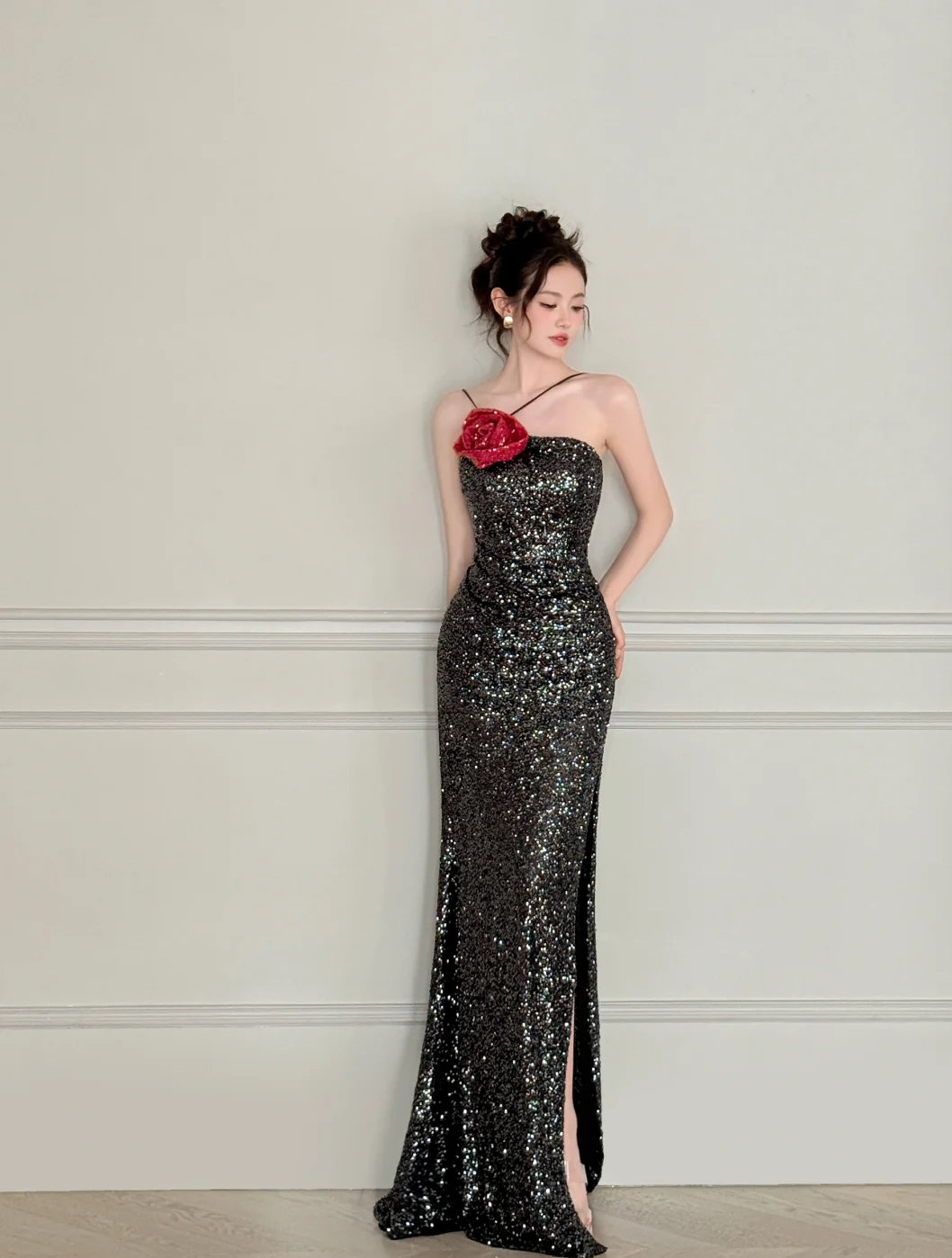 Charming Mermaid Halter Sequin Slit Without Sleeves Long Prom Dress, Evening Dress - FashionDia
