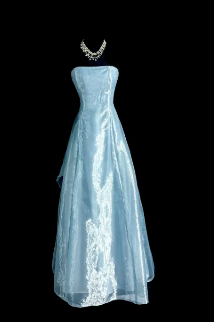 Cute A-Line Strapless Pale Blue Satin Chiffon Without Sleeves Long Prom Dress, Evening Dress - FashionDia