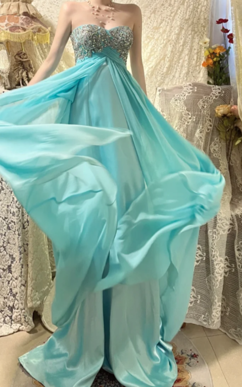 Chic A-Line Sweetheart Chiffon Sequin Beaded Without Sleeves Long Prom Dress, Evening Dress - FashionDia