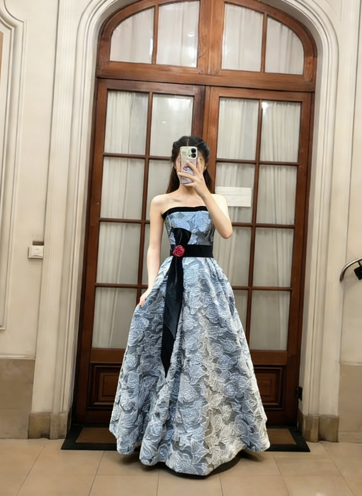Chic A-Line Straples Satin Lace Long Prom Dress, Evening Dress - FashionDia