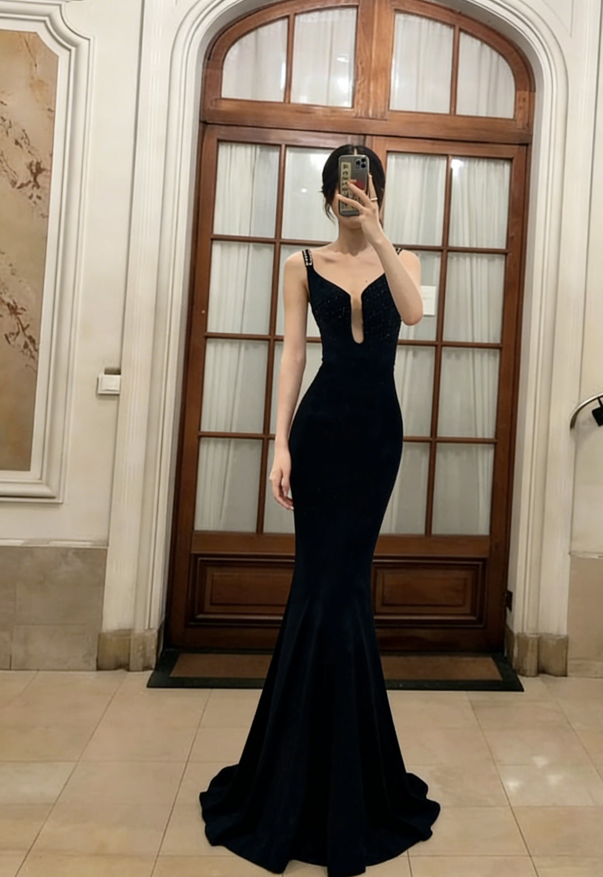 Charming Black Mermaid Spaghetti Straps Satin Long Prom Dress, Evening Dress - FashionDia