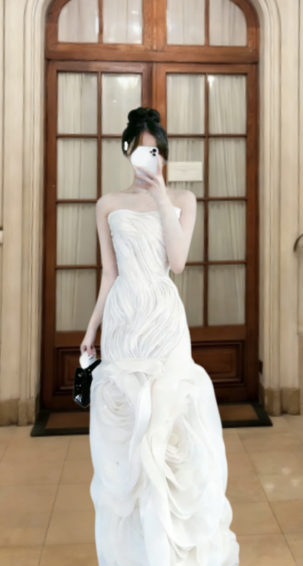 Chic Mermaid Strapless Chiffon Long Prom Dress, Evening Dress - FashionDia