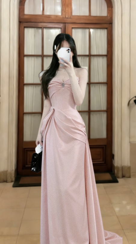Classy A-Line Strapless Satin Long Prom Dress, Evening Dress - FashionDia