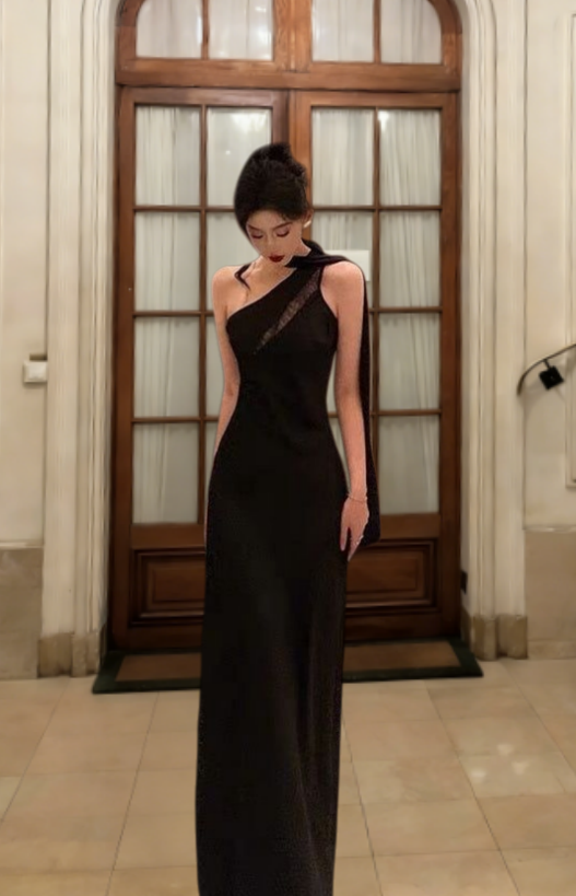 Elegant Black Mermaid Spaghetti Straps Satin Long Prom Dress, Evening Dress - FashionDia