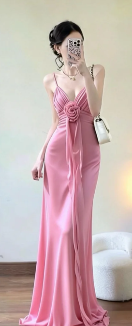 Classy Mermaid Spaghetti Straps Satin Chiffon Long Prom Dress, Evening Dress - FashionDia