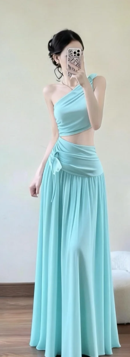 Charming A-Line One-Shoulder Chiffon Long Prom Dress, Evening Dress - FashionDia