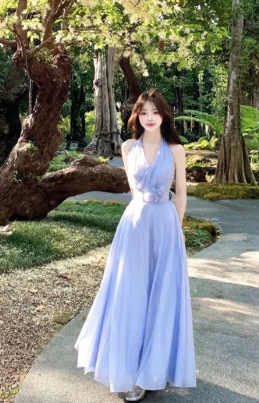 Elegant A-Line Halter Chiffon Long Prom Dress, Evening Dress - FashionDia