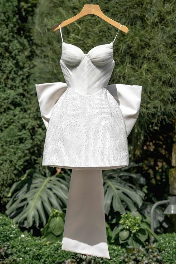 Elegant A-Line Spaghetti Straps White Sequin Homecoming Dress Birthday Outfits - FashionDia