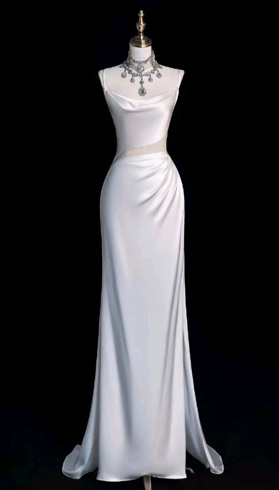 Fairytale Wedding Dress White Mermaid Spaghetti Straps Satin Wedding Dresses
