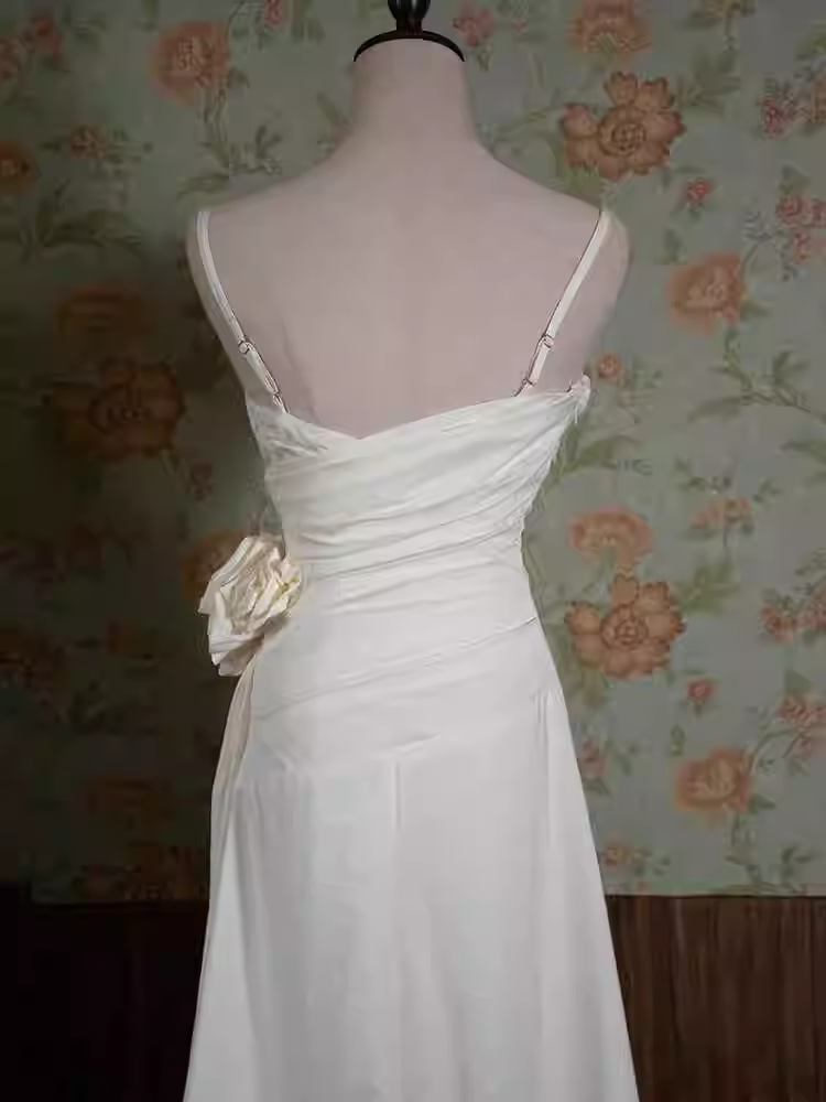 Vintage Mermaid Straps White Long Wedding Dresses C79