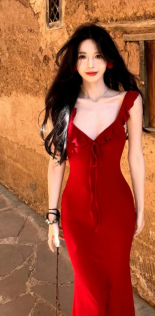 Charming Mermaid Burgundy V Neck Satin Long Prom Dress, Evening Dress