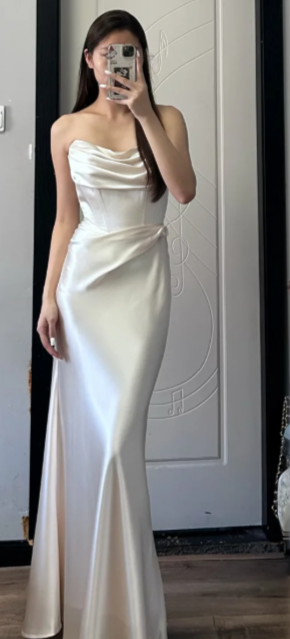 Charming Mermaid Strapless Satin Long Prom Dress, Evening Dress - FashionDia