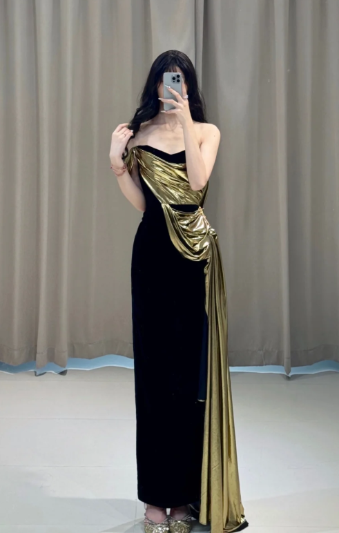 Chic Mermaid Strapless Satin Long Prom Dress, Evening Dress - FashionDia