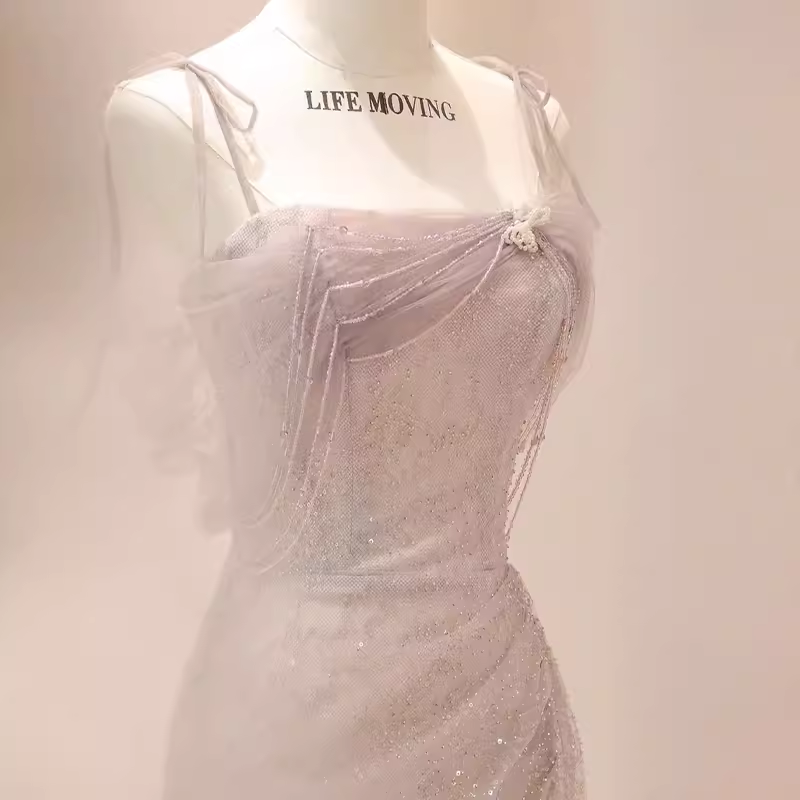 Sexy Mermaid Spaghetti Straps Pink Tulle Long Prom Dress