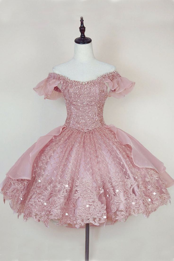 Princess Pink Lace Applique Short Homecoming Dress - FashionDia