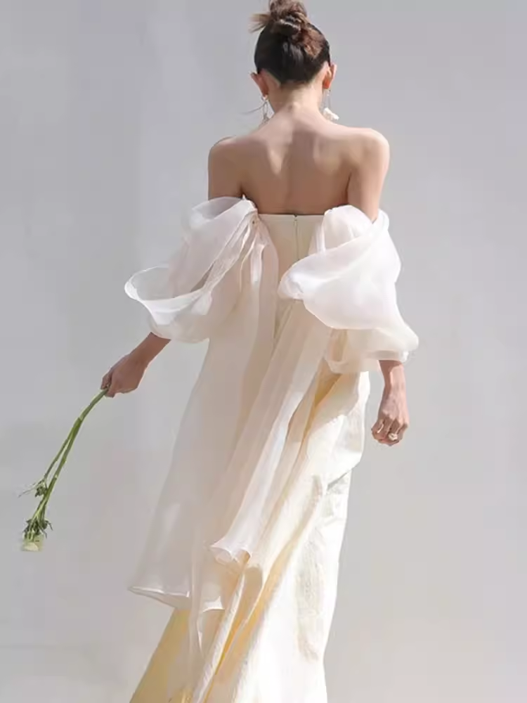 Fairytale Mermaid Off-the-Shoulder White Long Wedding Dresses - View 2 | FashionDia