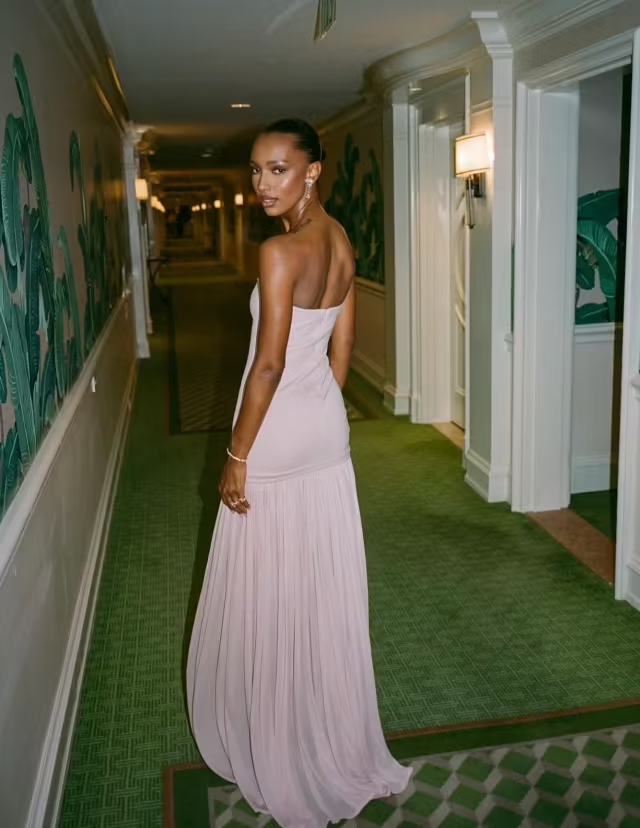 Beautiful Mermaid Strapless Neckline Pink Long Chiffon Party Dresses Prom Dress - View 4 | FashionDia