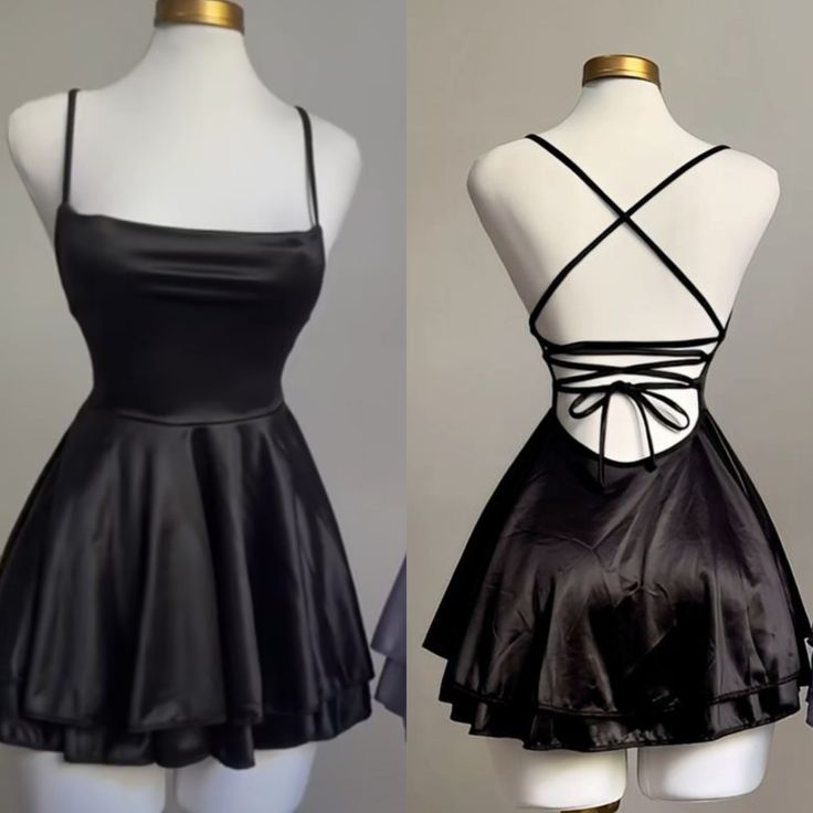 Vintage A line Straps Black Birthday Outfits Homecoming Dress