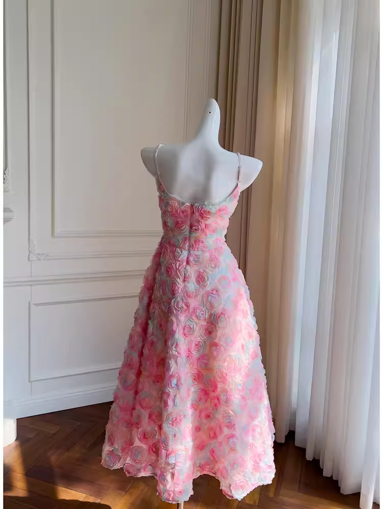 Cute A-Line Spaghetti Straps Flowers Lace Birthday Outfit Homecoming Dresses - View 2 | FashionDia
