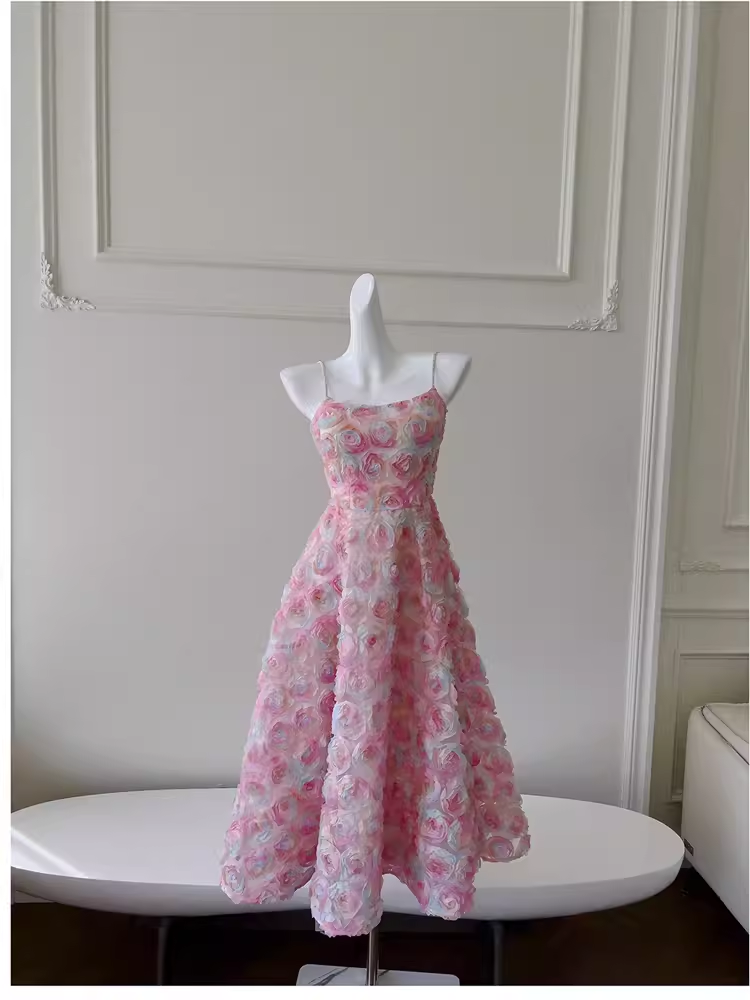 Cute A-Line Spaghetti Straps Flowers Lace Birthday Outfit Homecoming Dresses - View 5 | FashionDia