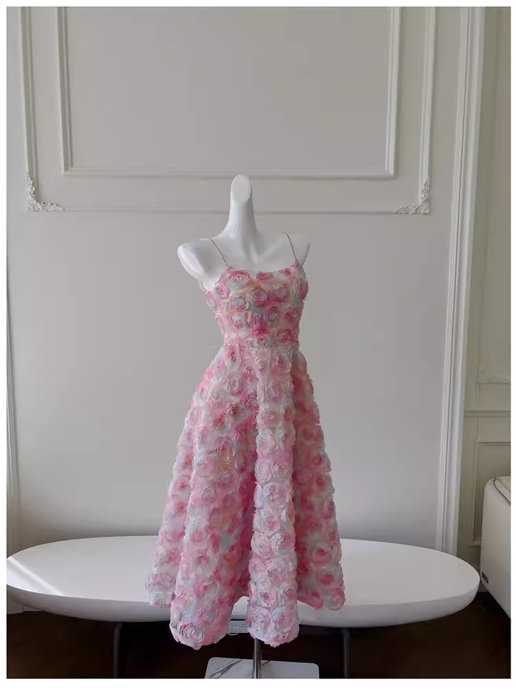 Cute A-Line Spaghetti Straps Flowers Lace Birthday Outfit Homecoming Dresses - View 4 | FashionDia