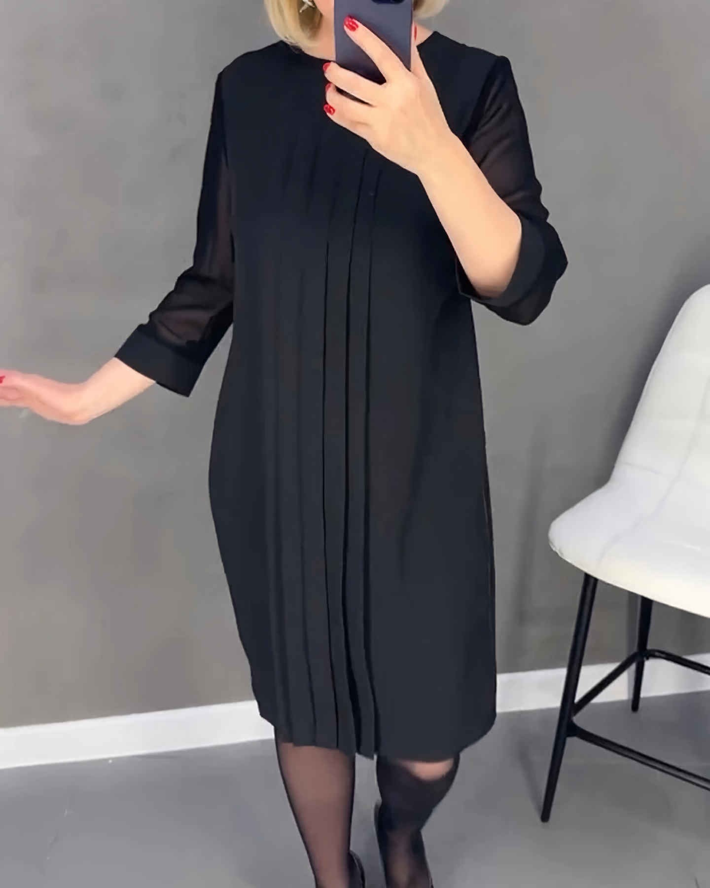 Irene Timeless Dress with Mesh Sleeves Chic Silhouette Collection