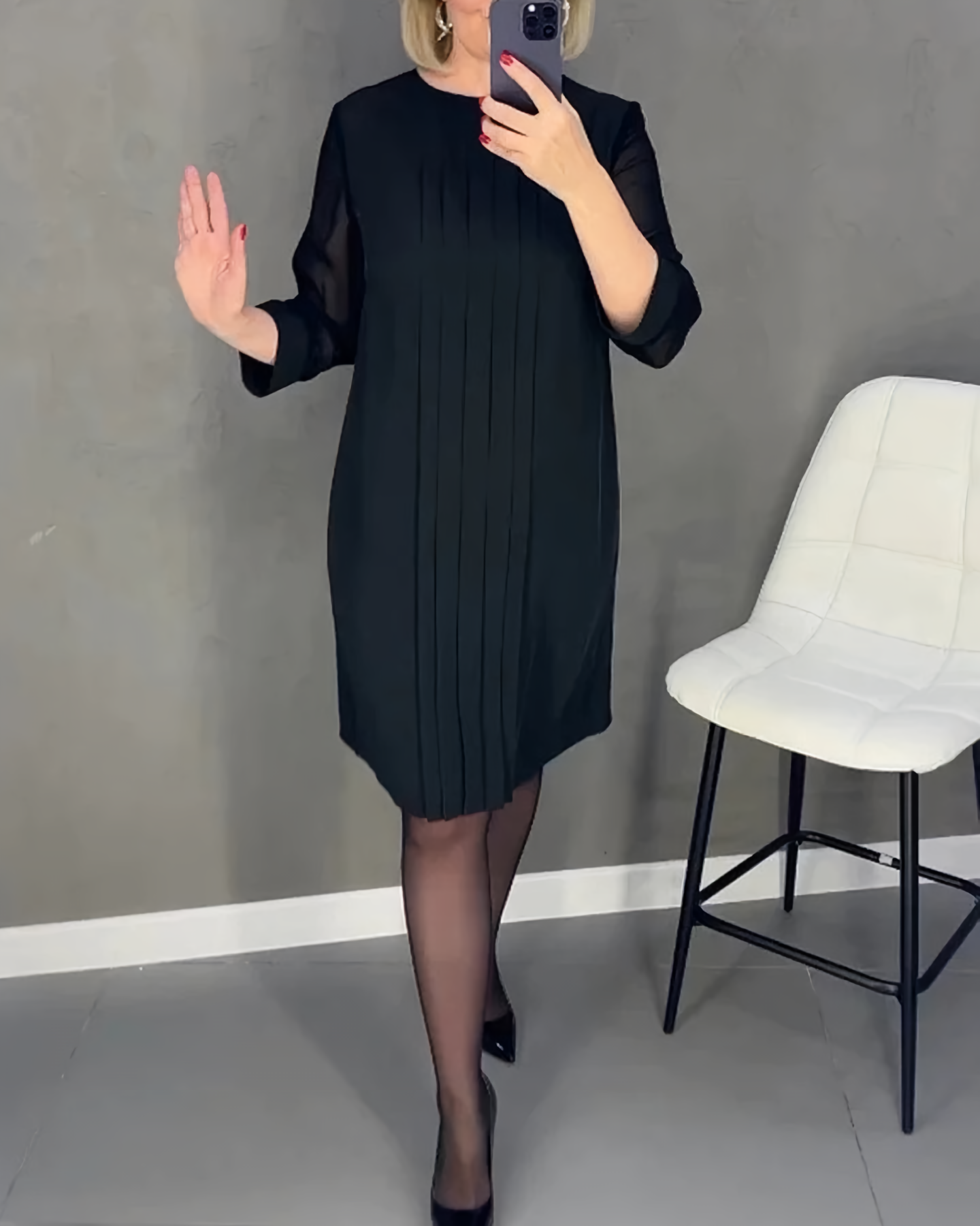Irene Timeless Dress with Mesh Sleeves Chic Silhouette Collection