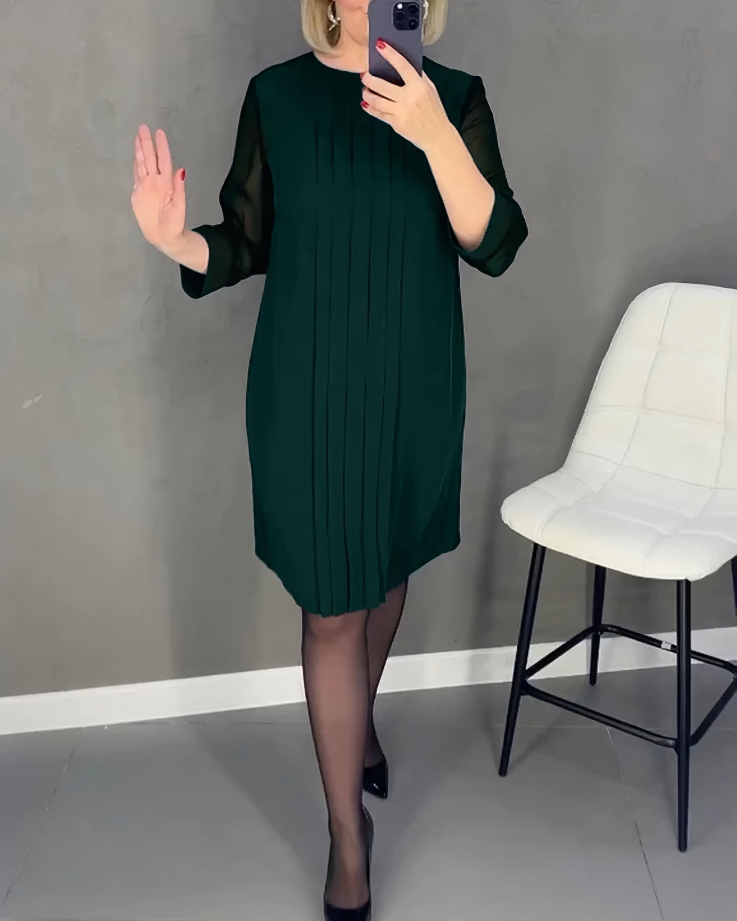 Irene Timeless Dress with Mesh Sleeves Chic Silhouette Collection