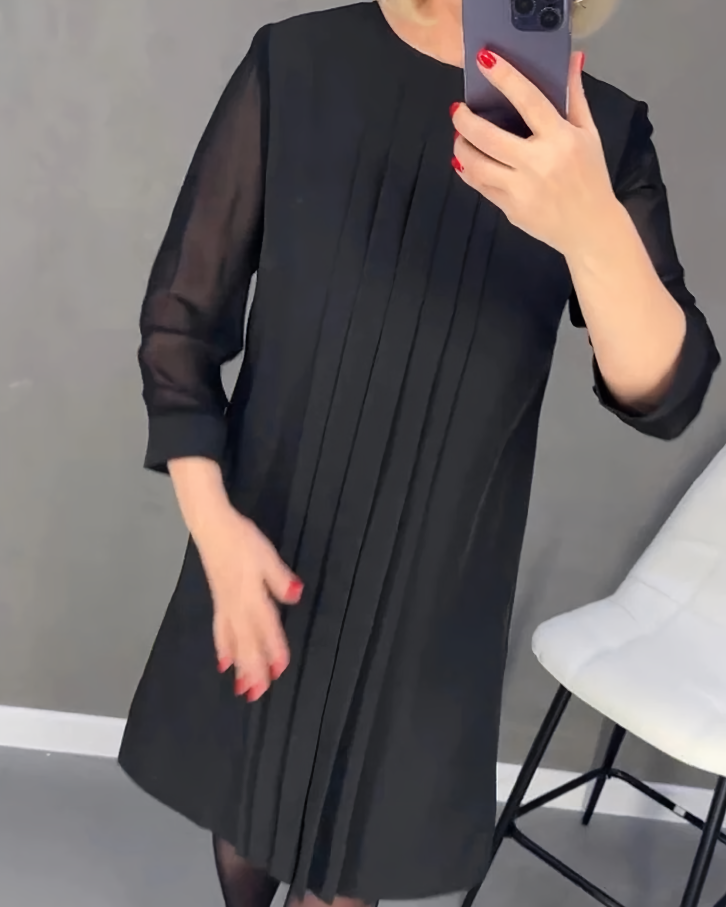 Irene Timeless Dress with Mesh Sleeves Chic Silhouette Collection