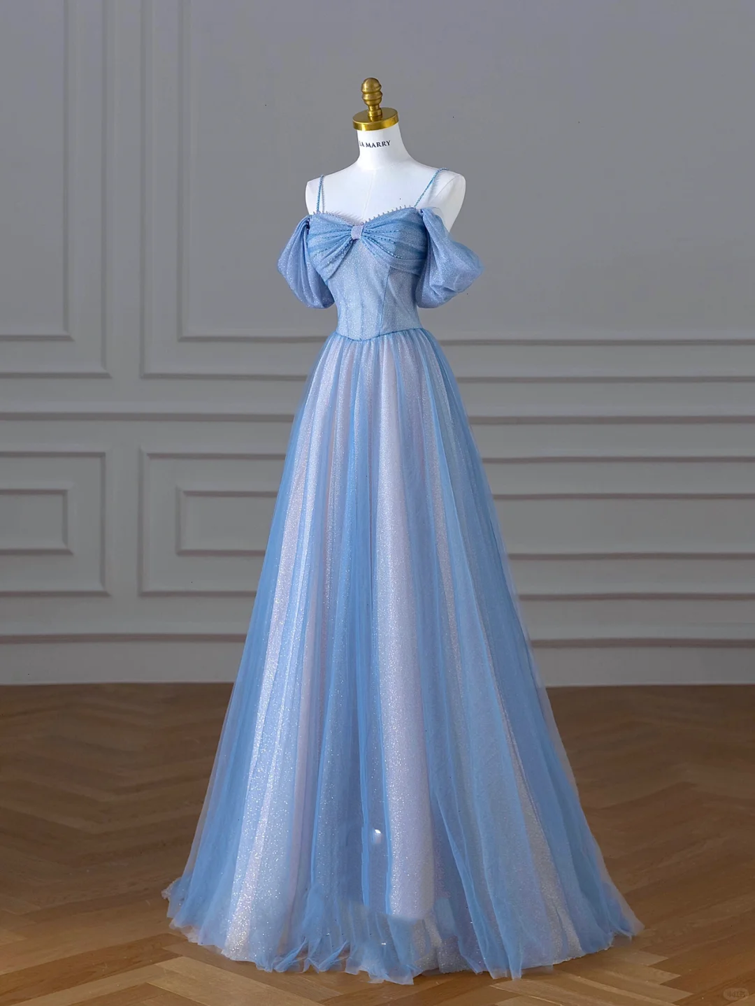 Classy A Line Spaghetti Straps Long Party Dress Blue Prom Dresses
