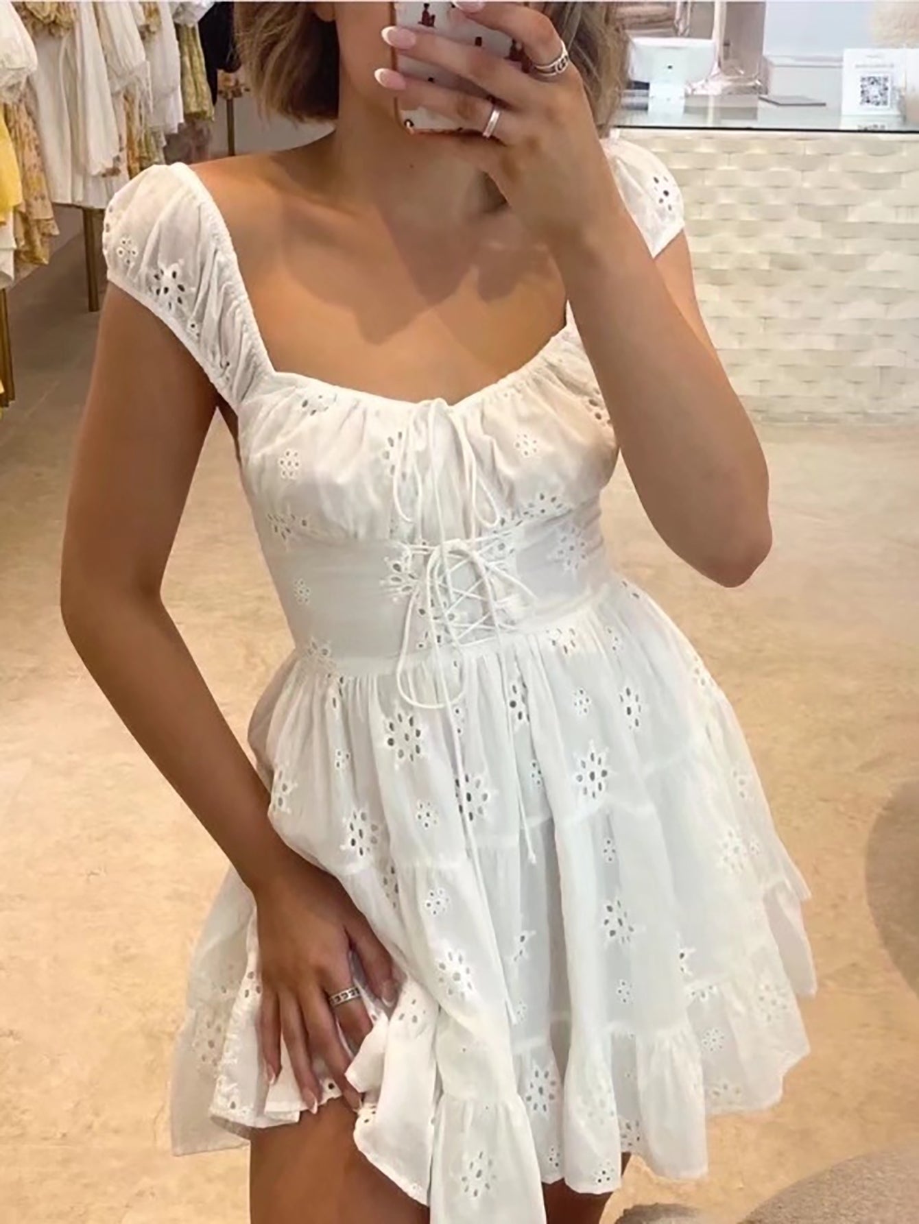 Embroidered Cutout White A Line Short Graduation Party Dress - Fashionpara