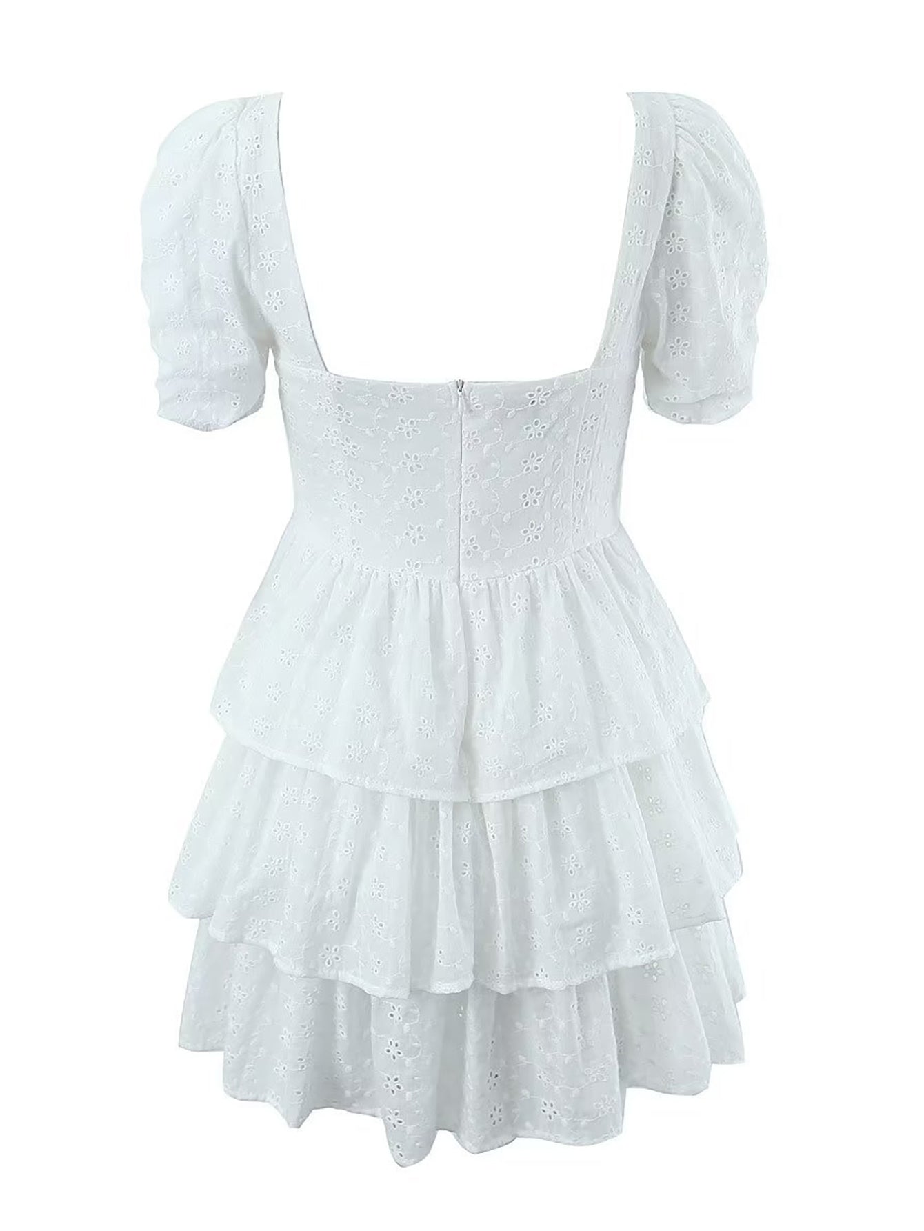 Lace Tight White A Line Puffy Sleeves Short Graduation Party Dress - Fashionpara