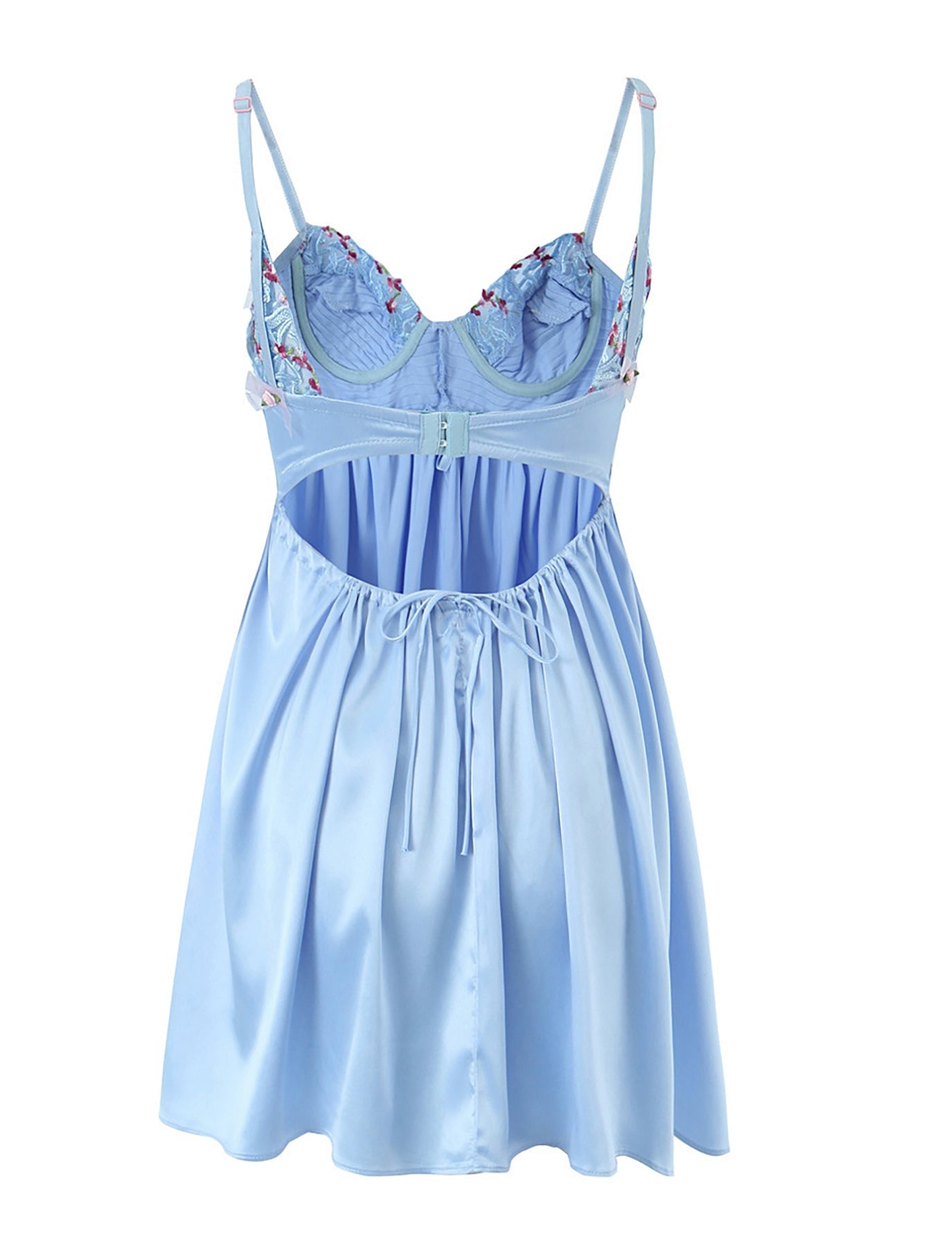Embroidered A Line Blue Backless Short Graduation Party Dress - Fashionpara