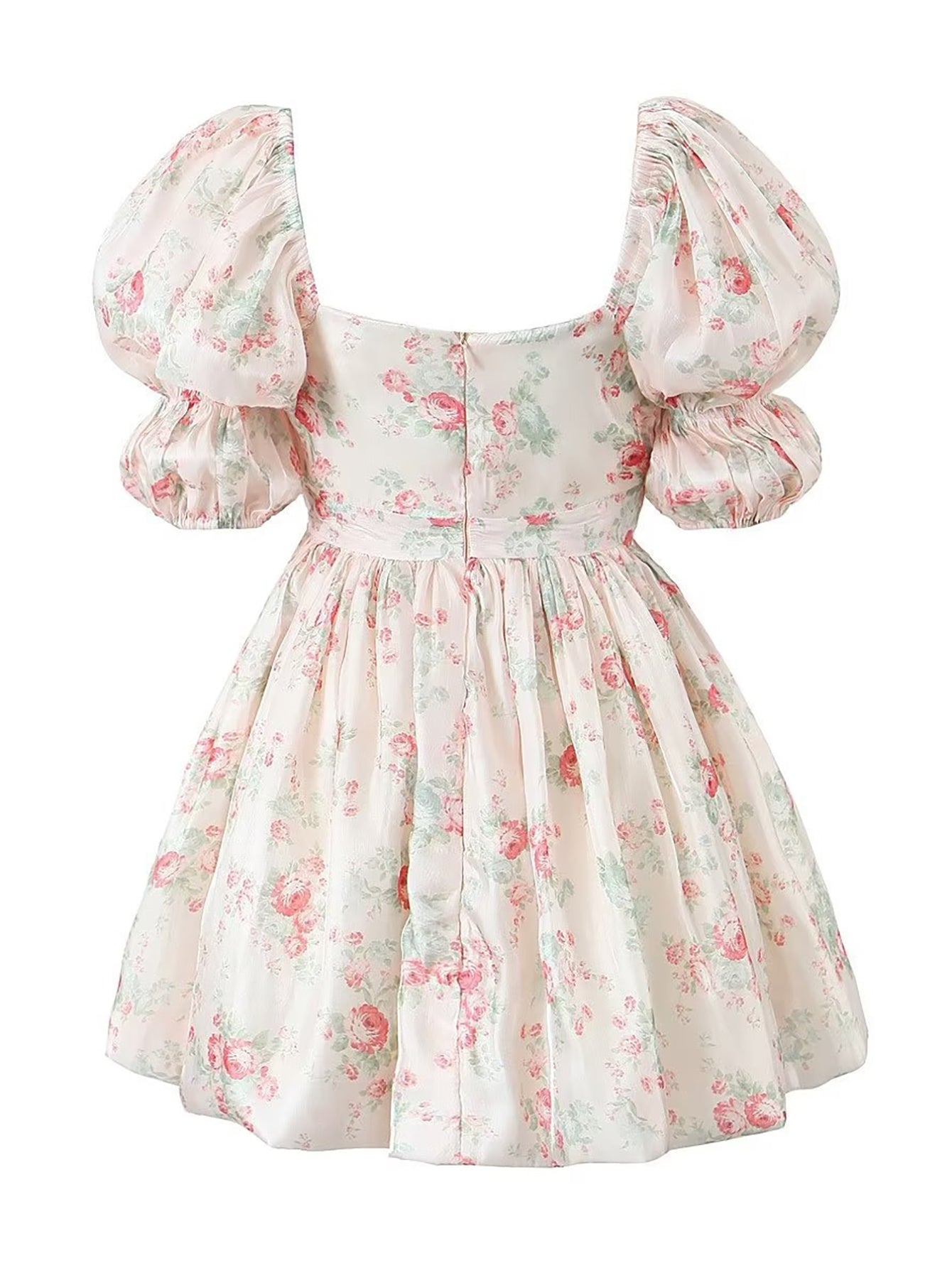 Short Puff Sleeves Cute Pink Aquare Collar Short Graduation Party Dress - Fashionpara