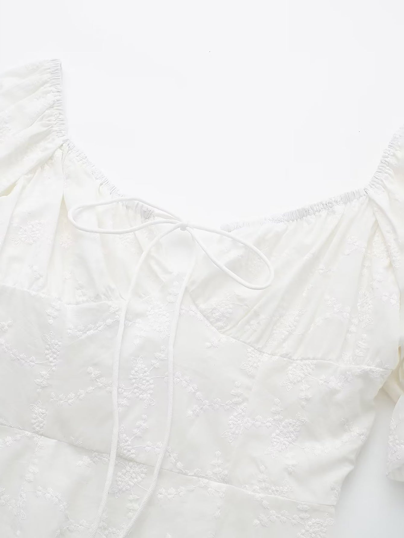 Short Puff Sleeves Cute White Aquare Collar Short Graduation Party Dress - Fashionpara