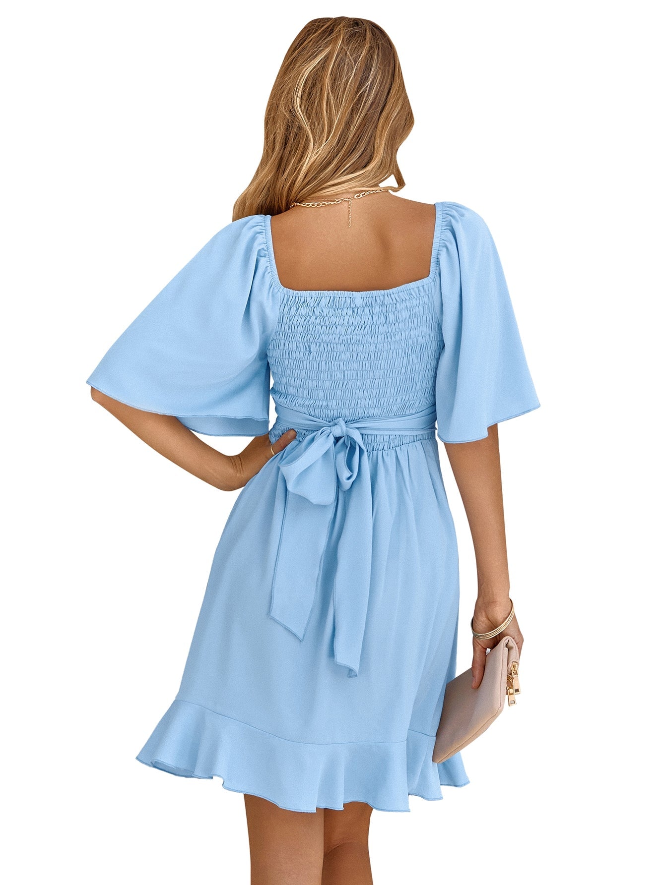 Apricot A Line Ruffles V Neck Short Graduation Party Dress - Fashionpara