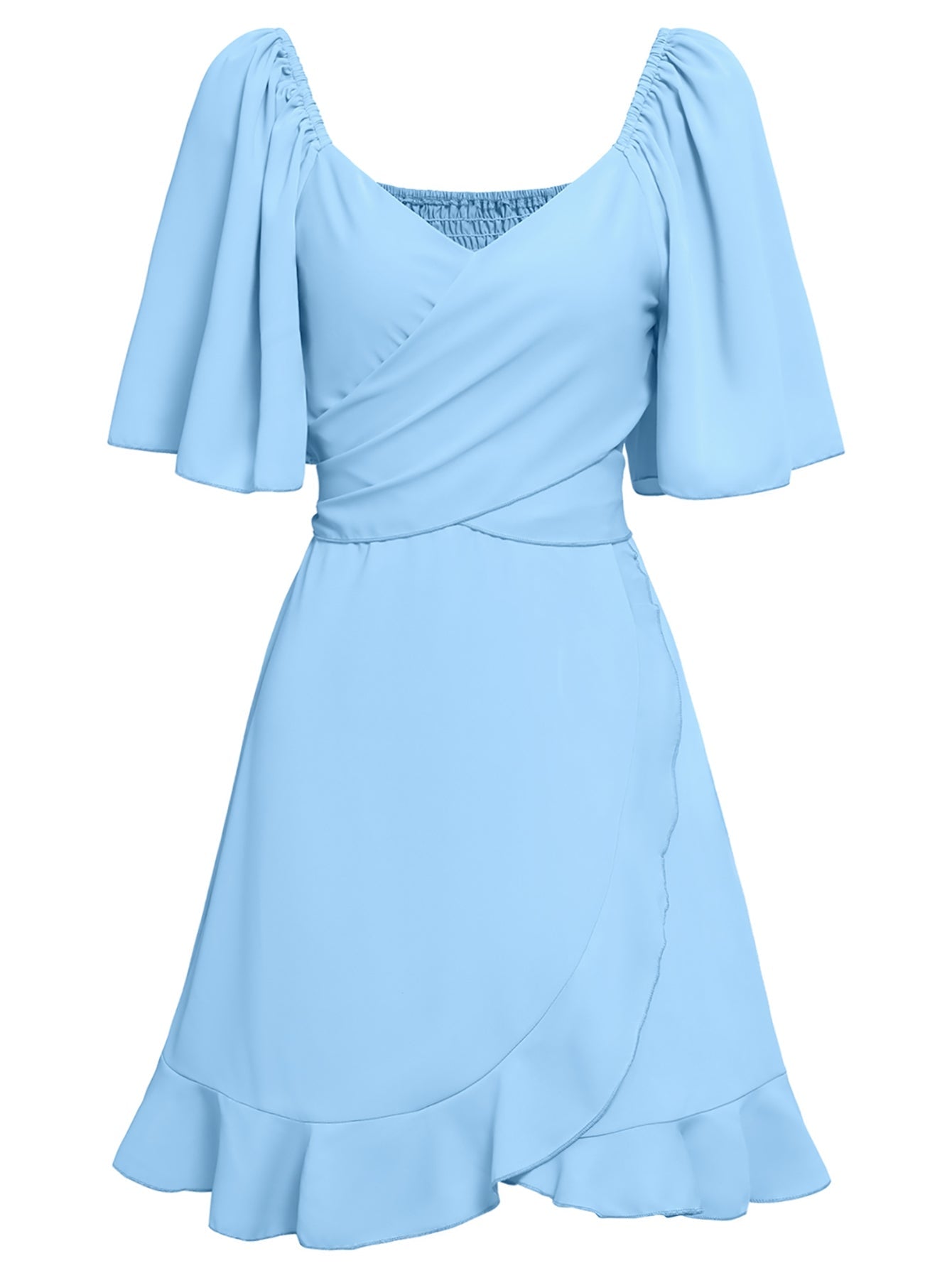 Apricot A Line Ruffles V Neck Short Graduation Party Dress - Fashionpara