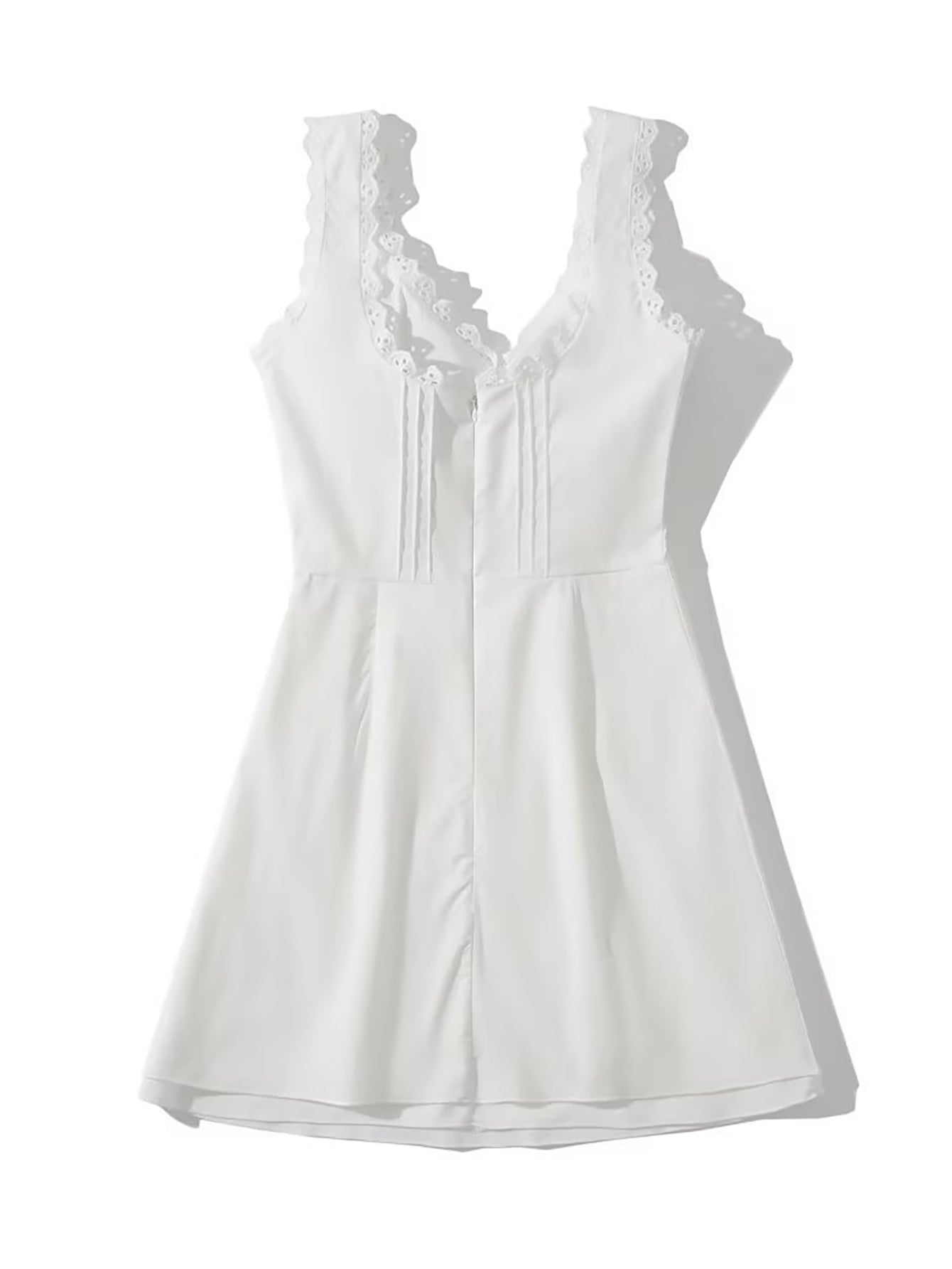 White Lace Deep V Neck Sexy Short Graduation Dress - Fashionpara