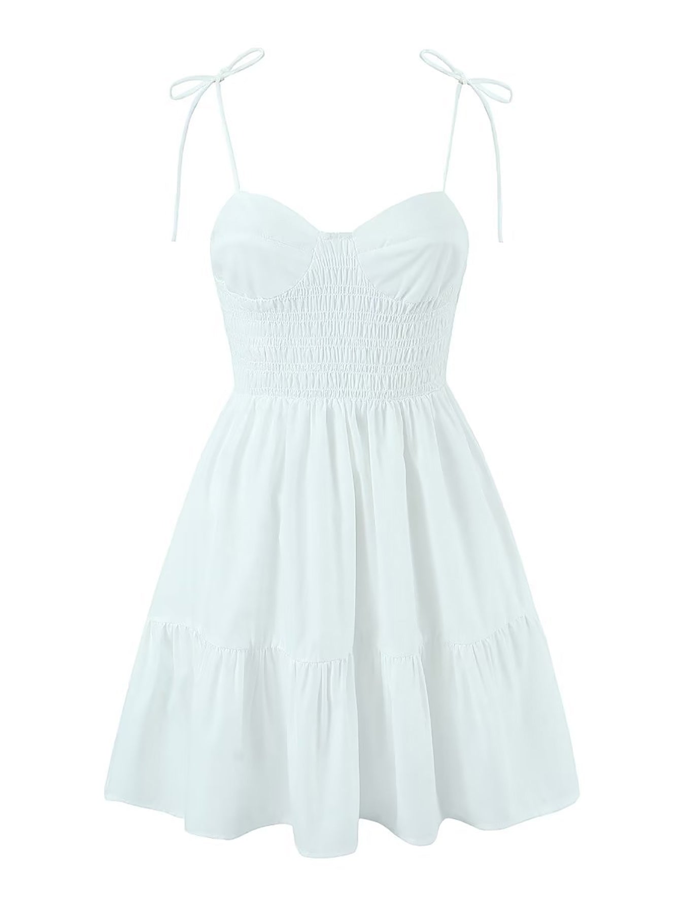 White V Neck Simple Short Graduation Sundress - Fashionpara