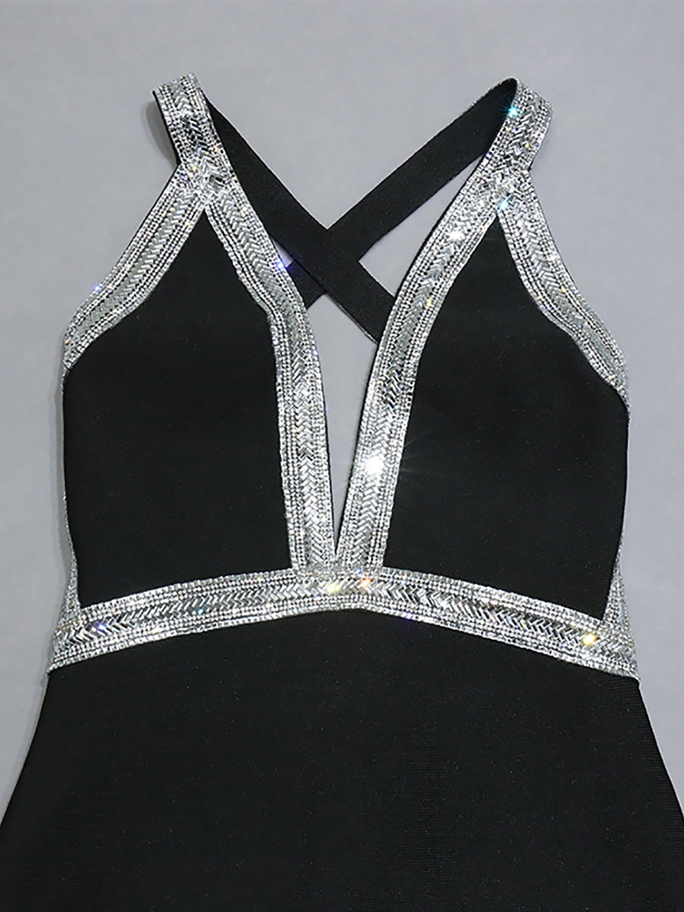 Black Deep V Neck Bodycon Backless Short Party Dress - Fashionpara