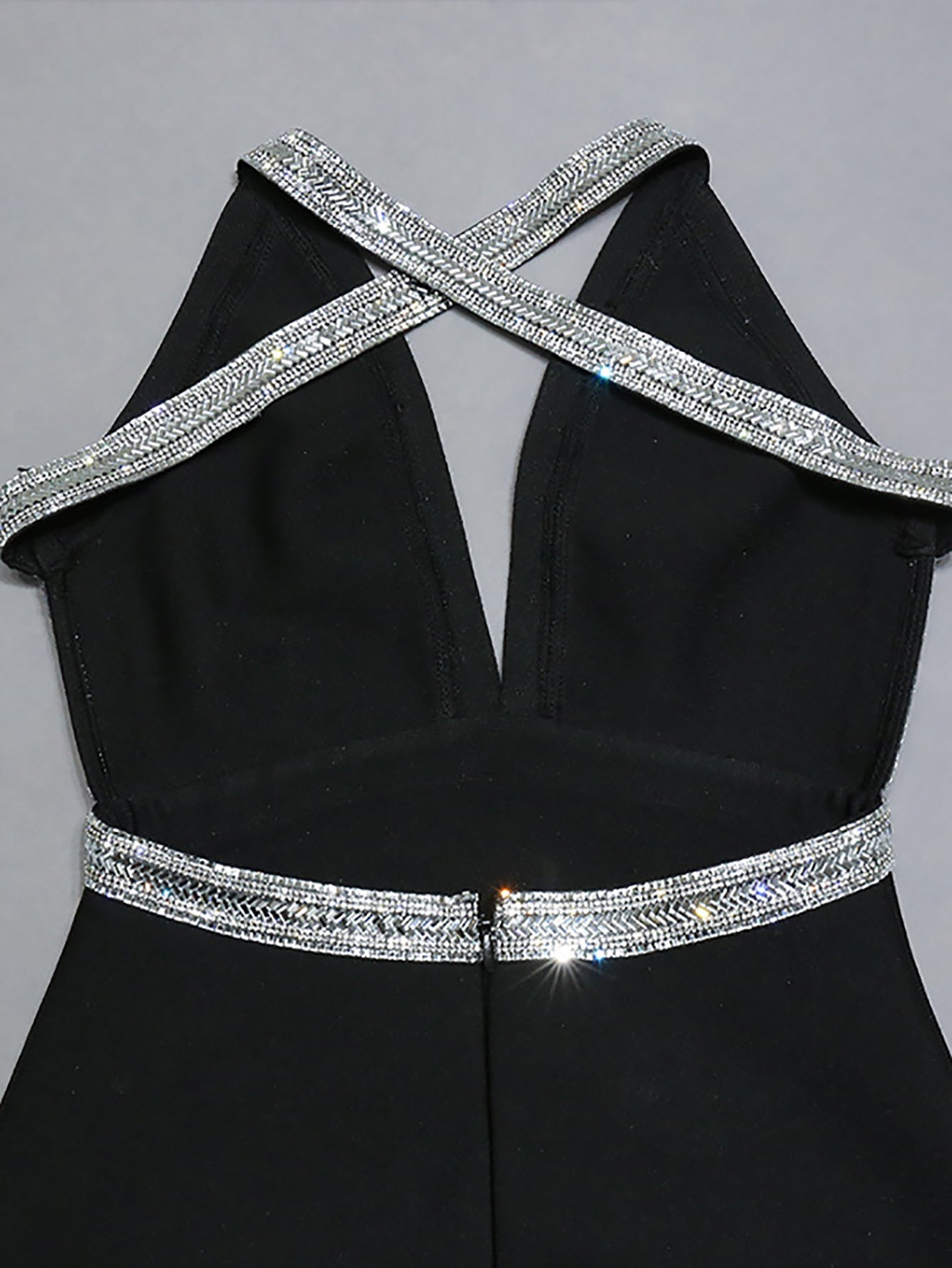 Black Deep V Neck Bodycon Backless Short Party Dress - Fashionpara