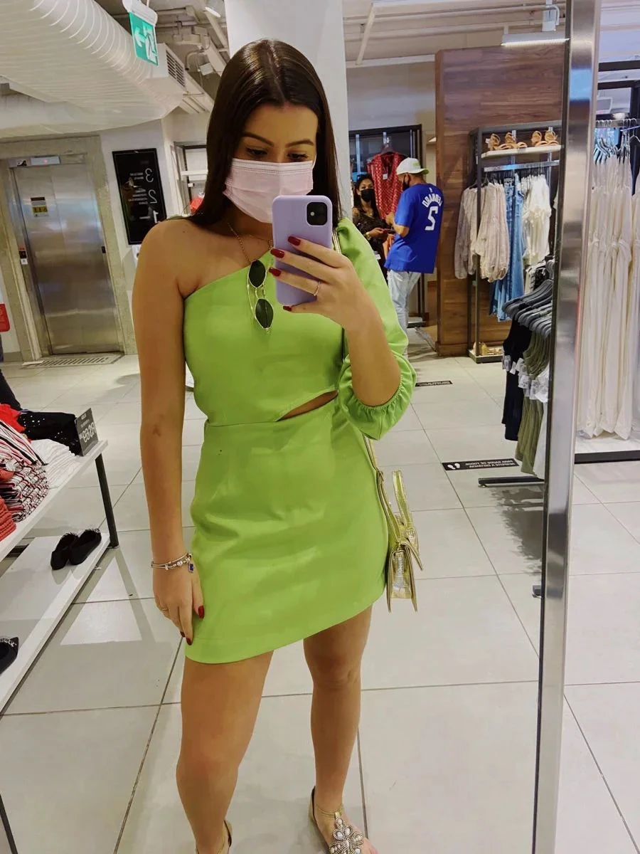 Lovely Green One Sleeve Homecoming Dress Green Cocktail Dress Y2215 by simplepromdress
