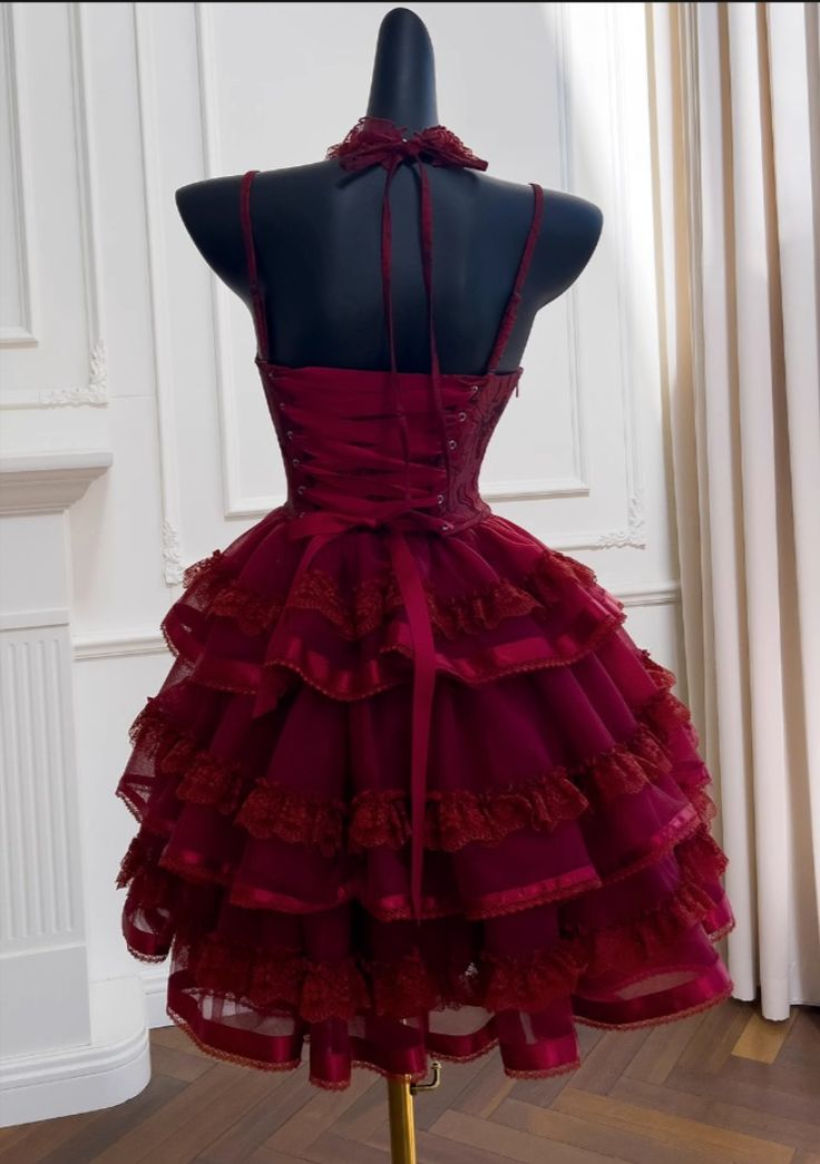 Pretty Red Spaghetti Straps Tulle Multi-Layered A Line Short Party Dress Formal Graduation Homecoming Dress S998